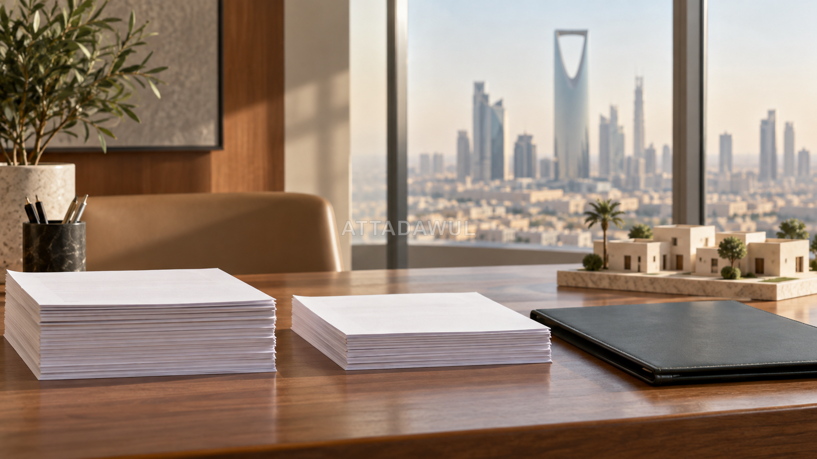 مكتب تمويل تصوري بملفات خالية من النصوص ومجسمات سكنية